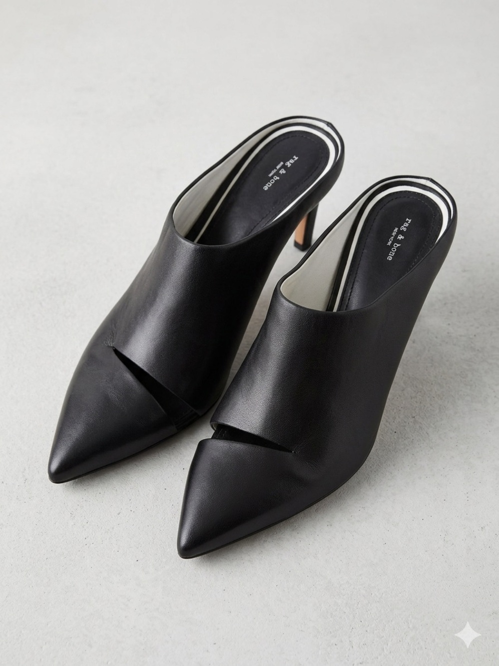 rag & bone Black Leather Beha Slash Pointed Toe Mule Heels Size 41/10